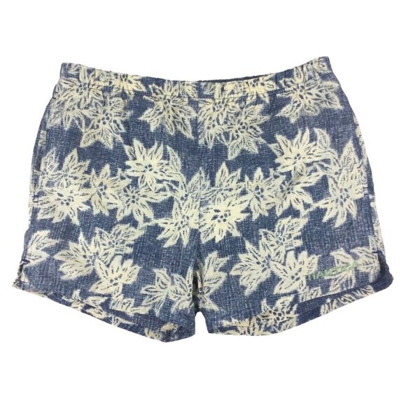 Nautica Mens Swim Trunks Shorts Blue Cream Floral Elastic Waist Size Medium - Picture 1 of 4